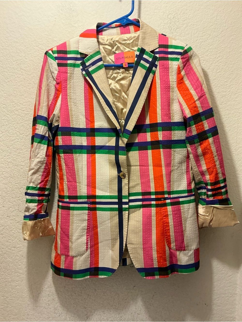NWOT VILAGALLO plaid single breasted harlow blazer in herne size 38 - Picture 3 of 9